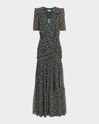 Mick Floral Short-Sleeve Silk Maxi Dress