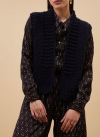By Bar - Gilet en tricot texturé - Taille L - Bleu