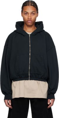 B1ARCHIVE Pull à capuche noir à taille élastique et à glissière