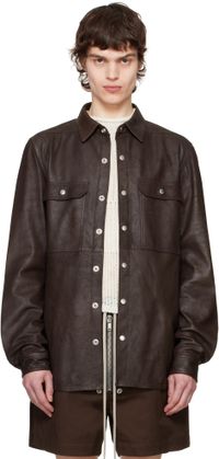 Rick Owens Brown Hollywood Outershirt Leather Jacket
