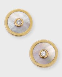 14k Yellow Gold Mini Mother-Of-Pearl Compass Stud Earrings