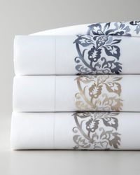 King 406 Thread Count Plumes Embroidered Flat Sheet