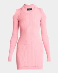 Double-Collar Cold-Shoulder Rib Mini Dress