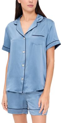 Petite Plume Silk Short Sleeve and Shorts Pajama Set Blue L