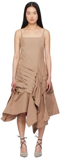 Dries Van Noten Beige Asymmetrical Midi Dress