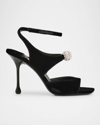 Orb Crystal Velvet Dual-Band Ankle-Strap Sandals