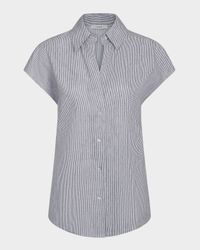 Ticking Stripe Cap-Sleeve Blouse