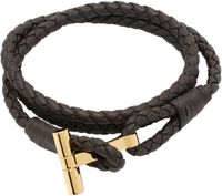 TOM FORD Brown Braided T Leather Bracelet