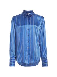Women's The Standard Striped Silk Shirt - Slate Blue Multi - Size Large