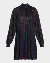 Paillette Striped Long-Sleeve Mini Dress