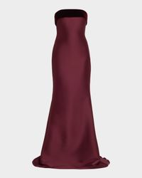 Strapless Velvet-Trim Mikado Trumpet Gown