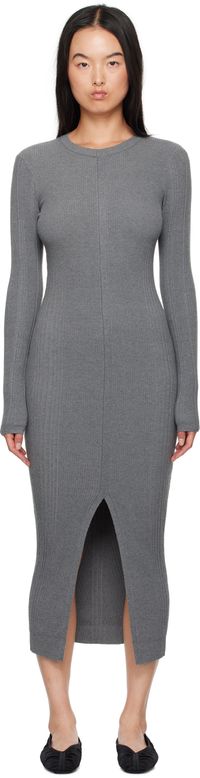 REMAIN Birger Christensen Gray Rib Knit Midi Dress