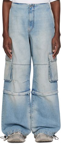 We11done Blue Faded Denim Zip-off Cargo Pants