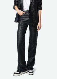 Zadig&voltaire - Pantalon droit en cuir froissé - Taille 42 - Noir