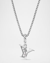 Pave Initial Pendant Necklace with Diamonds in Silver, 17mm