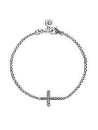 Women's Classic Chain Sterling Silver Carved Cross Bracelet - Silver - Size XL