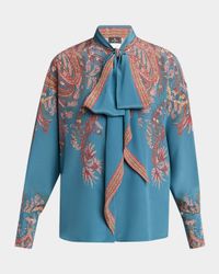 Floral Paisley Silk Bow Blouse