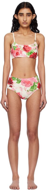 Blumarine Off-White & Pink Peony-Printed Viscose Bikini