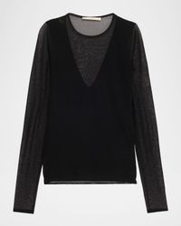 V-Neck Long-Sleeve Sheer Knit Top