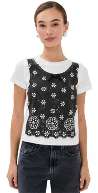 Marc Jacobs Trompe L'Oeil Eyelet Slim Tee White Multi S