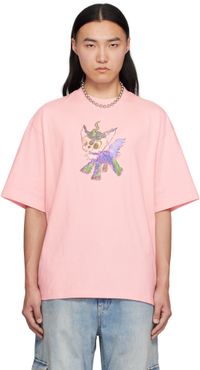 We11done Pink Jeff Monster Drawing T-shirt