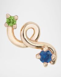 9K Yellow Gold Tsavorite and Blue Sapphire Mini Loop Earring, Single