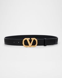 VLogo Signature Rhinestone & Faux Pearl Leather Belt, 30mm