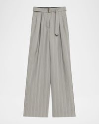 Peaches Belted Pinstripe Wide-Leg Pants
