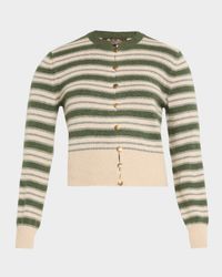 Fobello Striped Cashmere Crewneck Cardigan