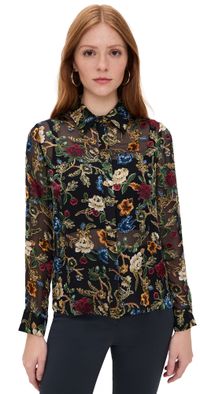 alice + olivia Willa Top Tapestry Trails Sm Black XS