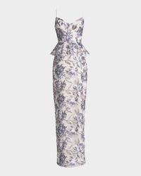 Akiah Floral-Embroidered Peplum Gown