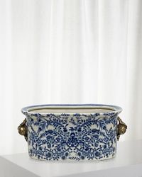 Blue and White Oval Planter