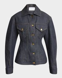 Cocoon-Sleeve Waisted Denim Jacket