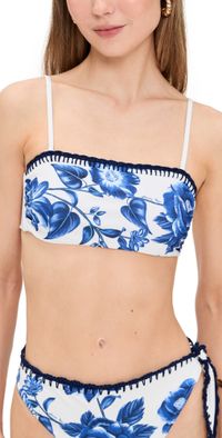 FARM Rio Blue Floral Cascade Bikini Top Blue Floral Cascade Off-White M