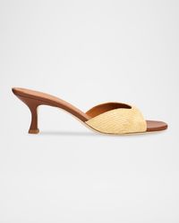 Brigitte Raffia Kitten-Heel Mules