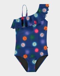 Girl's Net Ruffled One-Shoulder One-Piece Swimsuit, Size 8-14