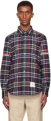 Thom Browne Chemise rouge et bleu marine en flanelle de coton à motif tartan de chasse et à brassards