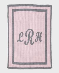 Monogram Knit Striped-Trim Baby Blanket, Pink