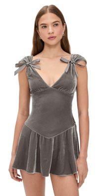 GUIZIO Aria Velvet Mini Dress Gunmetal S