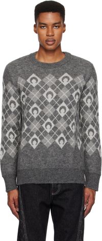 Marine Serre Gray Moon Argyle Knit Crewneck Sweater