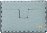 TOM FORD Blue Horizontal Grained Leather T Line Card Holder