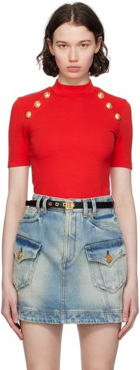 Balmain Red Button T-Shirt