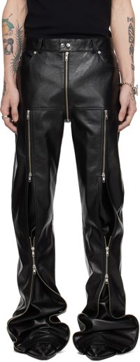 LU’U DAN Pantalon Riot noir en cuir synthétique à cinq poches et à glissières