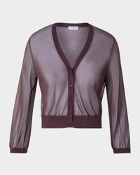V-Neck Sheer Viscose Knit Crop Cardigan