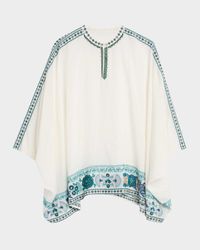 Xanthi Floral & Geometric-Embroidered Poncho