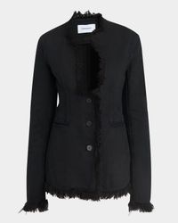 Fringe-Trim Plunge Blazer