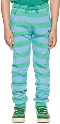 Bonmot Organic Kids Green & Blue Striped Lounge Pants