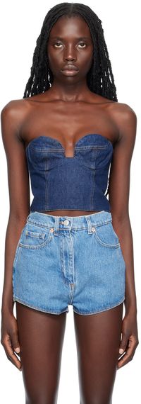 Magda Butrym Navy Corset Denim Tank Top