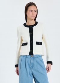 Zapa - Veste col rond en tweed - Taille 46 - Blanc