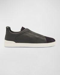 Men's Triple Stitch Leather and Suede Sneakers